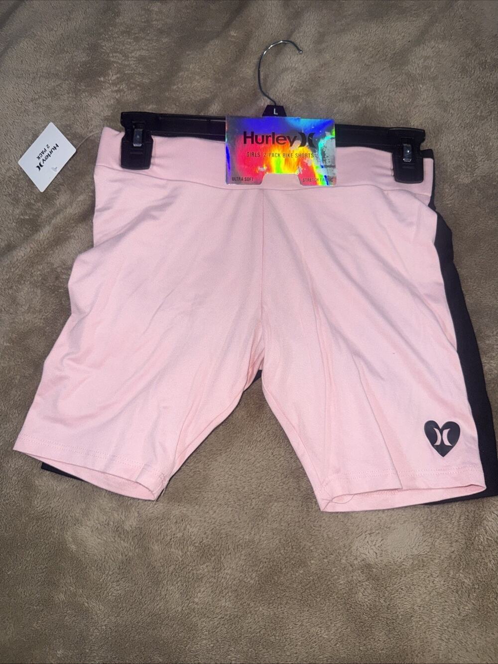Hurley 2 Pair Of‎ Pink And Black Bike Shorts Size Large Brand New‼️
